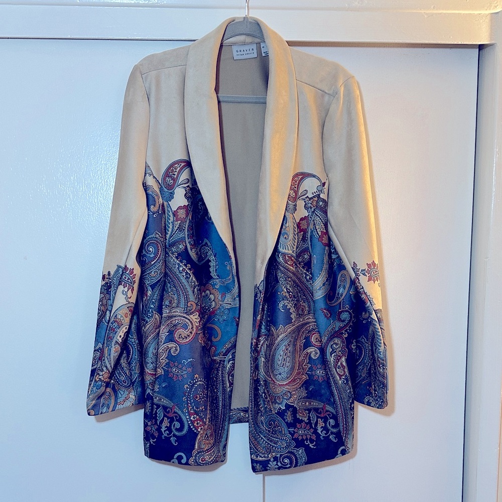 Susan Graver Cream and Blue Paisley Blazer